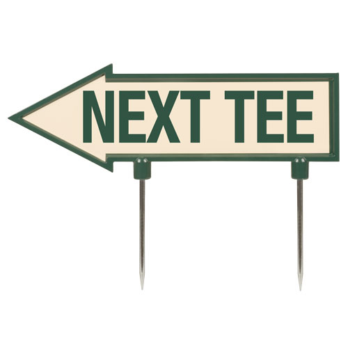 15" arrow sign - "next tee" - tan with green