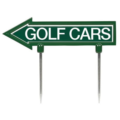 11" arrow sign - "golf cars" - green with white