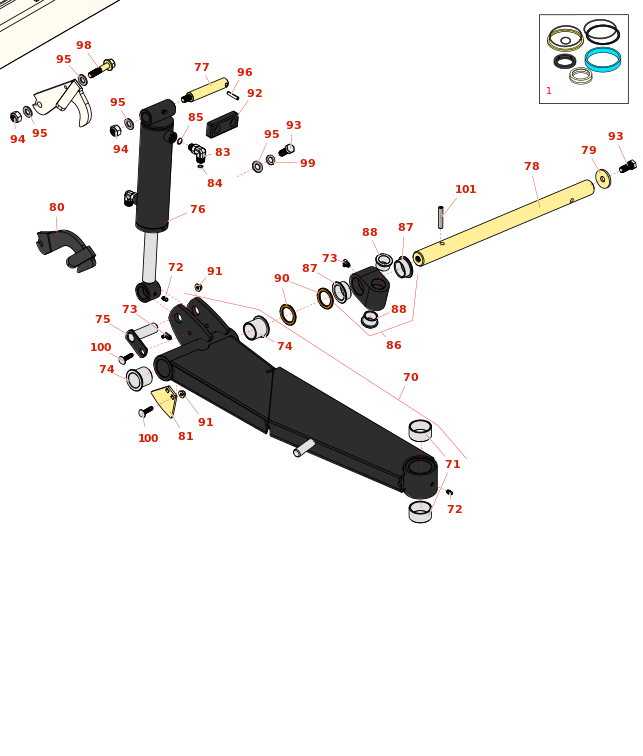 Toro Groundsmaster 4010-D Side Deck Lift Arm, Cylinder and Latch