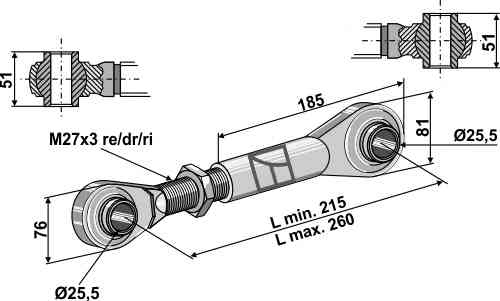 Oberlenker mit gehärteten Kugelaugen M27x3