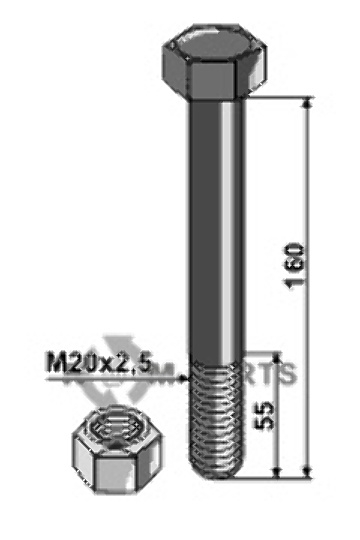 Bolt with self-locking nut - m20 x 2,5 - 10.9 63-20160