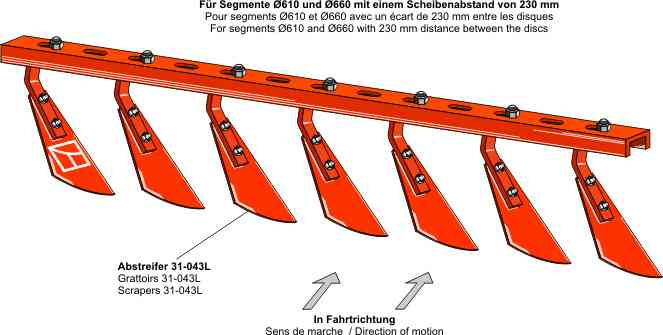 Schraperbalk met 10 schrapers - links