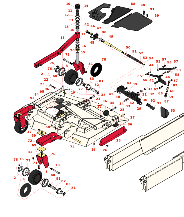 Toro Groundsmaster 4010-D Right-Hand Deck Arms and Wheels