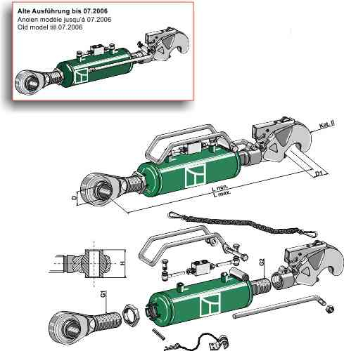 Hydraulischer Oberlenker mit Fanghaken und Spindel