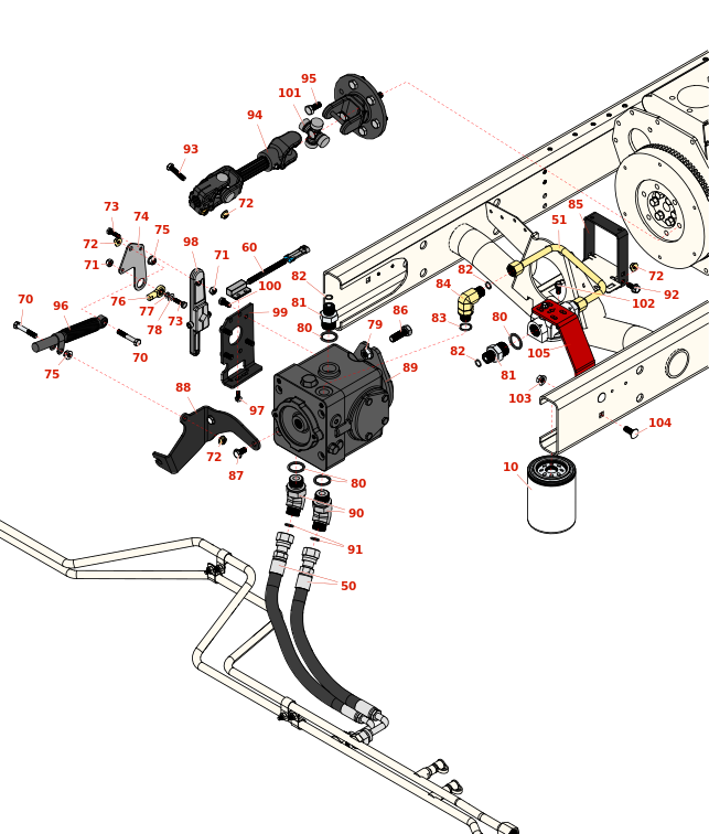 Toro Reelmaster 5410G Driveshaft & Hydraulic Pump