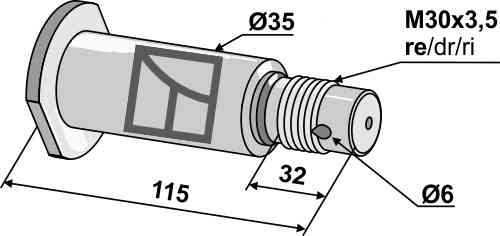 Shaft with thread M30x3,5 - right fitting for Agrolux 81076