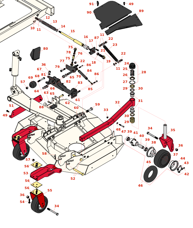 Toro Groundsmaster 4000-D Left-Hand Deck Caster Arms and Wheels