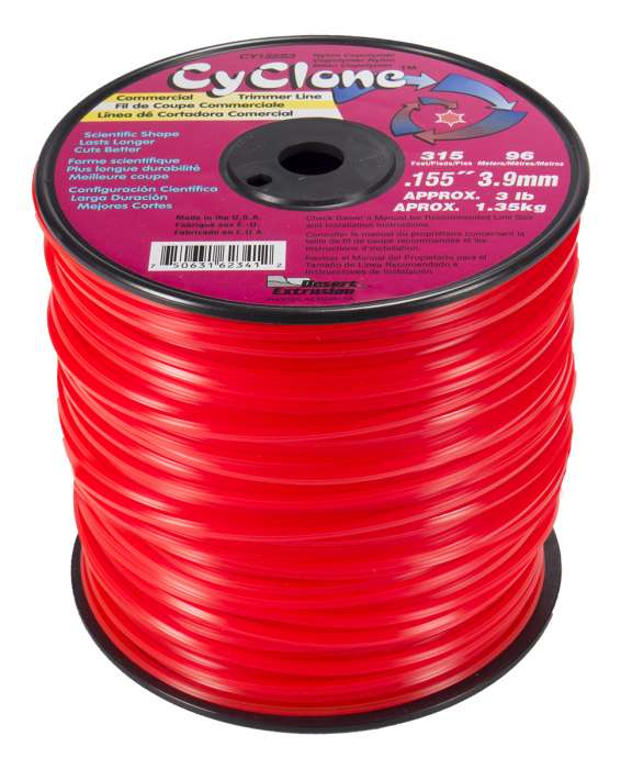 Trimmer line cyclone™ shaped fluorescent red .155" / 3.9mm