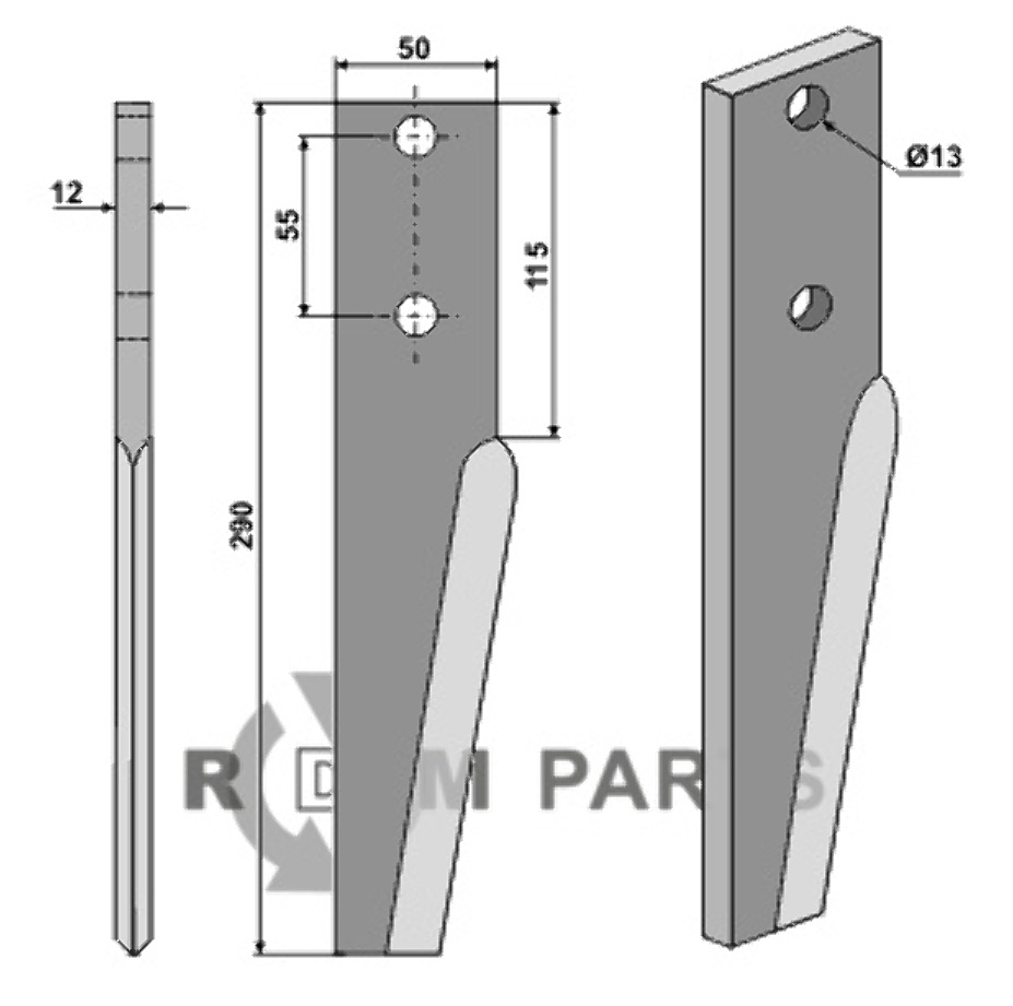 Tine for rotary harrows fitting for Breviglieri 0033054 (T25)