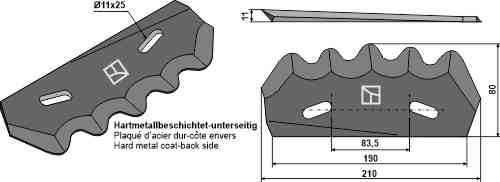 Food mixer knive - hard metal faced, right fitting for Strautmann 60503503