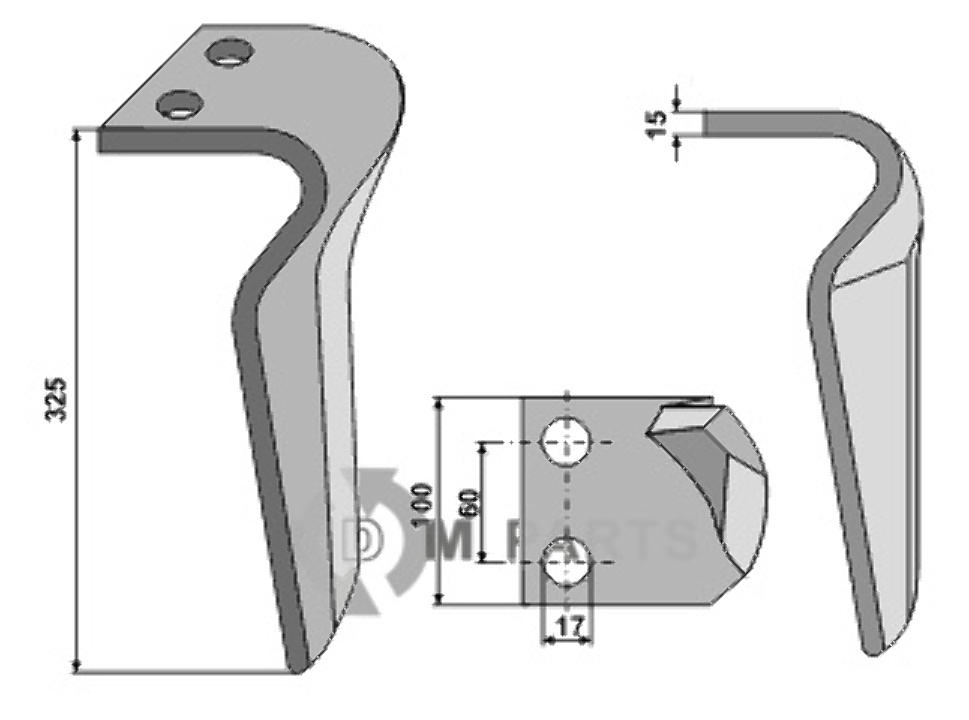 Tines for rotary harrows, left model