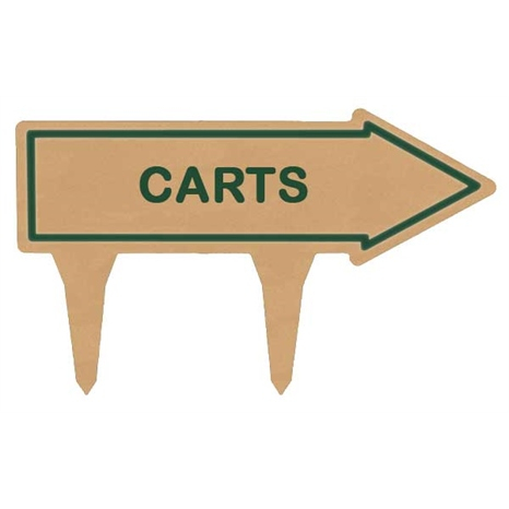 15" engraved plastic direction arrow - "carts" - tan with green