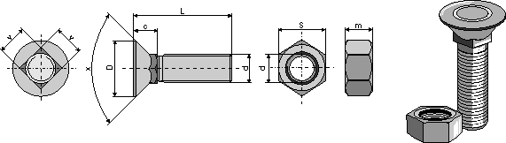 Ploegbouten DIN608 - 8.8 met zeskantmoer