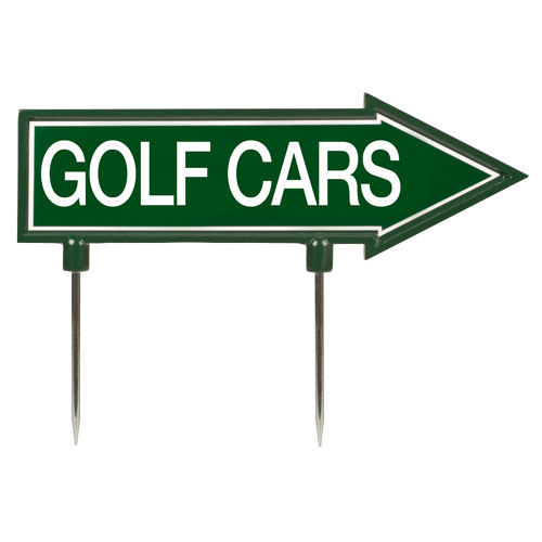 15" arrow sign -" golf cars" - green with white