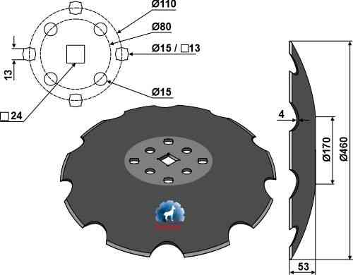 Notched disc with flat neck Ø460 fitting for Agrisem TCS-DIS-508