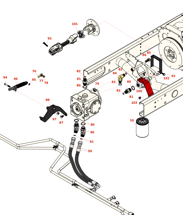 Toro Reelmaster 5410-D Driveshaft & Hydraulic Pump