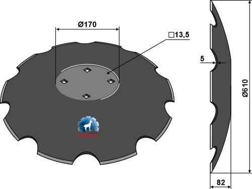 Notched disc with flat neck - Ø610 fitting for Maschio / Gaspardo 18120080