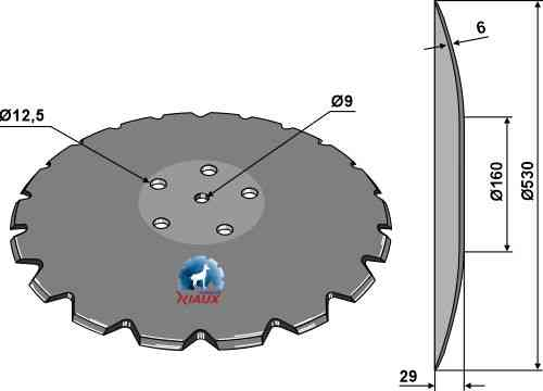 Notched disc with flat neck Ø530 fitting for Kverneland AC353952