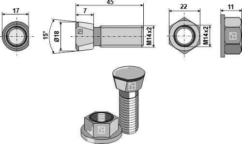 Ploegbout M12x 2 x 45 passend voor Kverneland KK013346