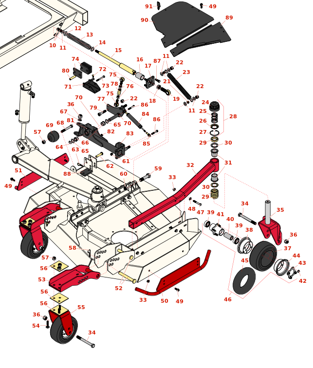 Toro Groundsmaster 4010-D Left-Hand Deck Arms and Wheels