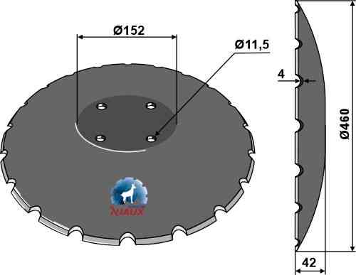 Notched disc with flat neck Ø460 fitting for Amazone / BBG XL044