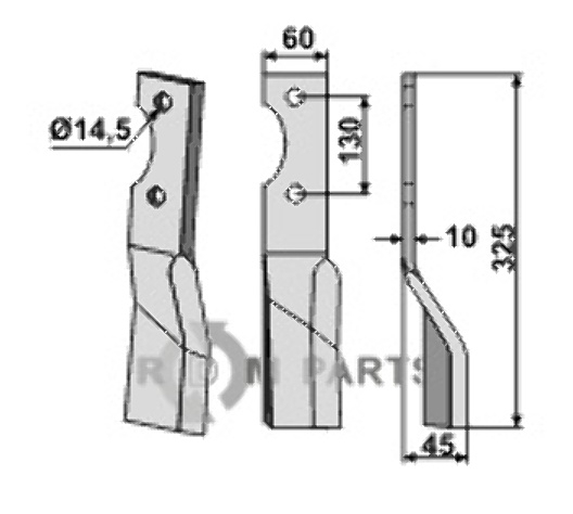 Rotary tine, right model fitting for Alpego DO543