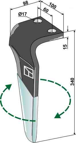 Tine for rotary harrows (DURAFACE) - right model