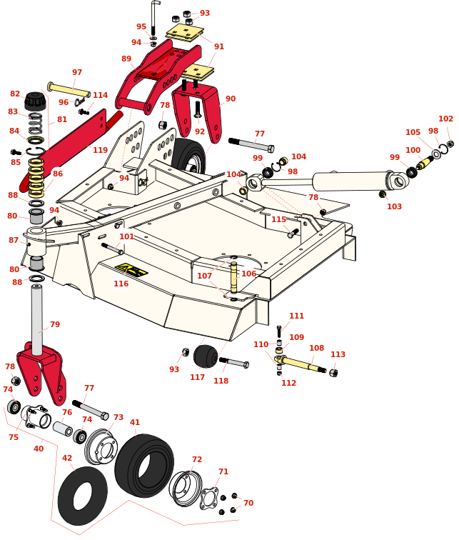 Toro Groundsmaster 4100-D Right-Hand Deck Caster Arms and Wheels