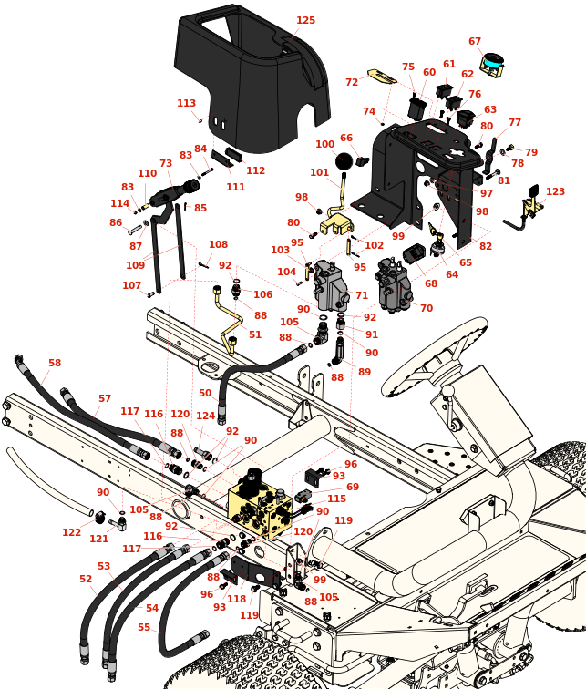 Toro Reelmaster 3100-D Control Panel, Hyd Valve & Parking Brake