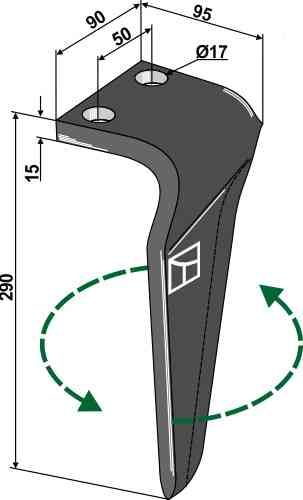 Tine for rotary harrows, left model rh-cel-41l