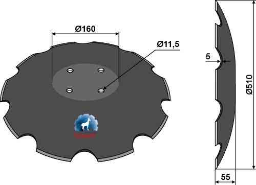 Notched disc with flat neck - Ø510 fitting for Amazone 78201966