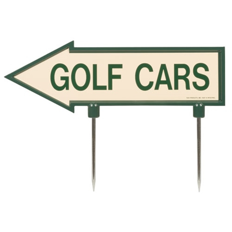 15" arrow sign - "golf cars" - green with tan