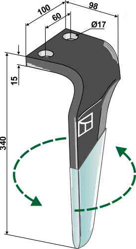 Tine for rotary harrows (DURAFACE) - left model