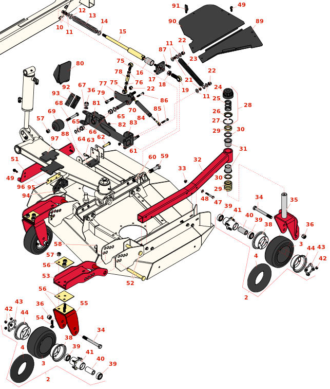 Toro Groundsmaster 4010-D Left-Hand Deck Arms and Wheels