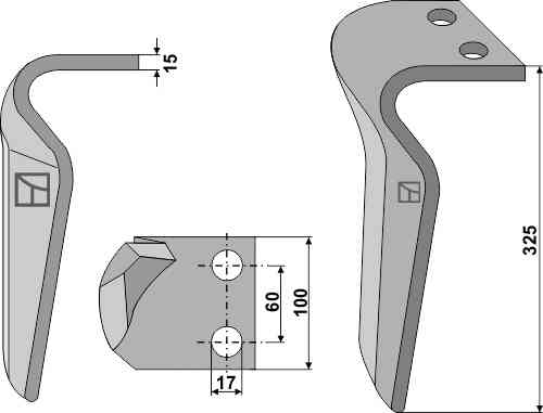 Tine for rotary harrows, right model