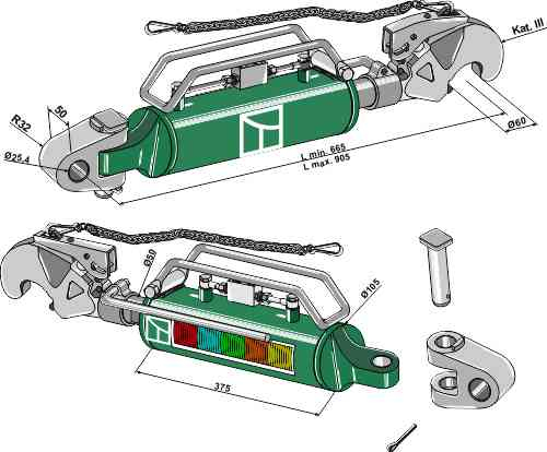 Hydraulic top-link with hook and swivelling tie-rod