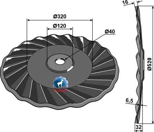 Wavy disc Ø520x6,5 - left fitting for Case IH 87630573