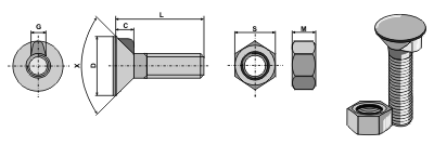 Ploegbouten DIN604 - 8.8  met zeskantmoer