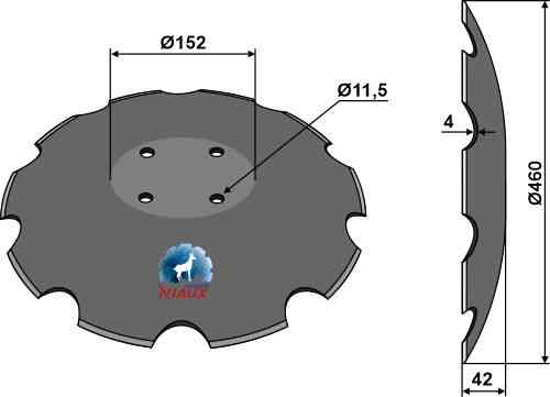 Notched disc with flat neck - Ø460 fitting for Amazone / BBG XL043