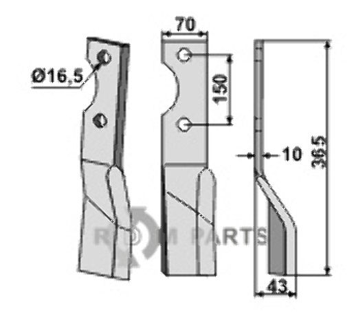 Rotary tine, right model fitting for Alpego DO1398