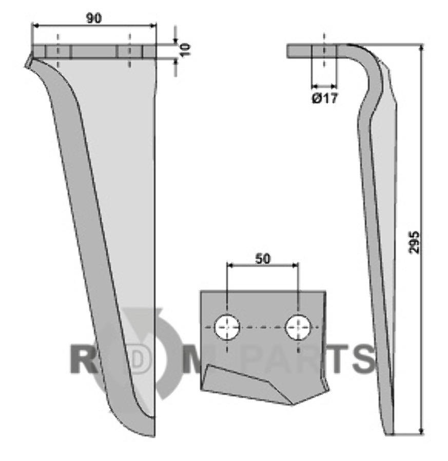 Tine for rotary harrows, left model