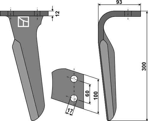 Tine for rotary harrows, right model fitting for Alpego D01270