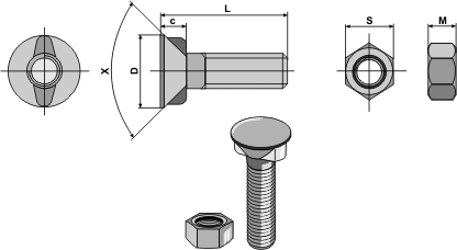 Ploegbouten ISO 5713 - 10.9 met zeskantmoer