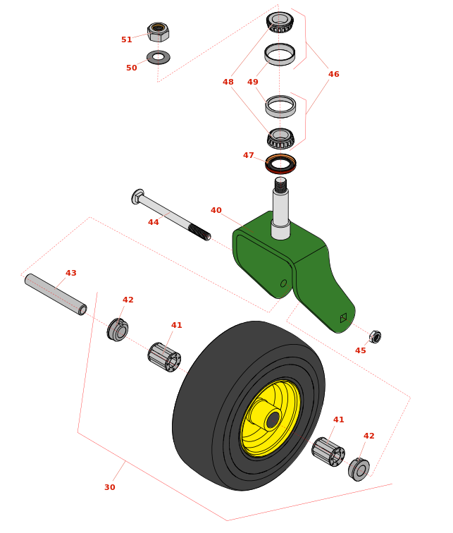 John Deere 652M Quik-Trak Stand-On Mower Caster Wheel