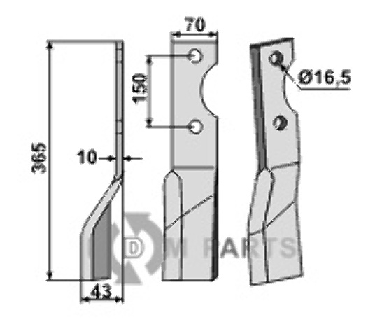 Rotary tine, left model fitting for Alpego DO1399