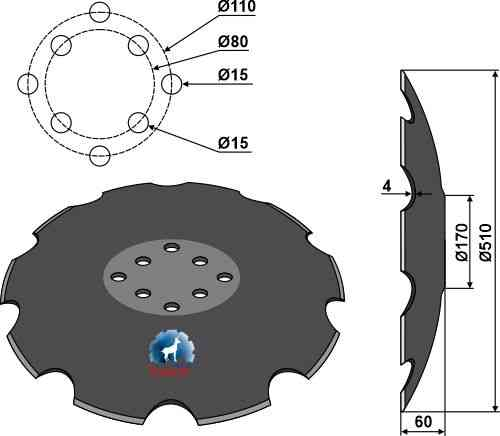 Notched disc with flat neck Ø510 fitting for Agrisem TCS-DIS-536