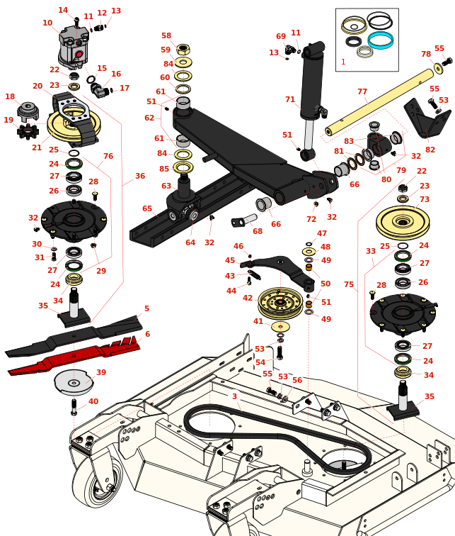 Toro Groundsmaster 4010-D Right-Hand Deck Lift Arms and Spindle