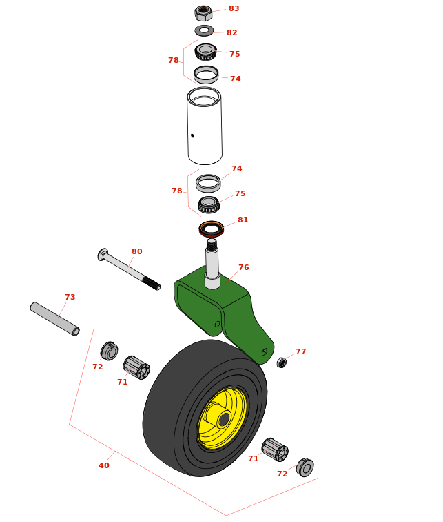 John Deere 636M Quik-Trak Stand-On Mower Caster Wheel