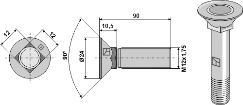 Ploegbout m12x1,75 verzinkt 1290810z