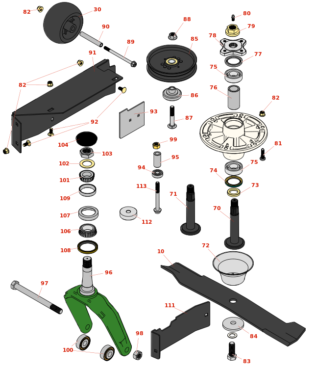 John Deere Z960A ZTrak Zero-Turn Mower Deck Parts